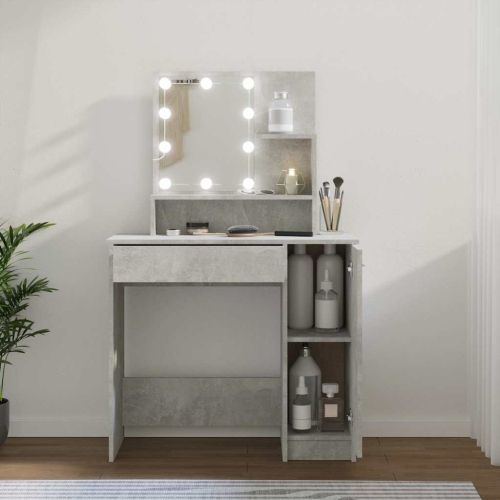 Тоалетка с LED, бетонно сива, 86,5x35x136 см