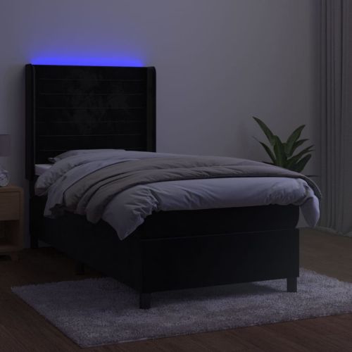 Боксспринг легло с матрак и LED, черно, 100x200 см, кадифе