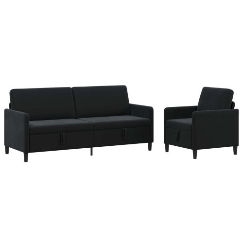 Диван комплект с пространство за съхранение 2 бр. Черно