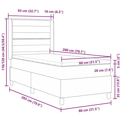 Легло с пружинирана основа Тъмен сив 80 x 200 cm текстил