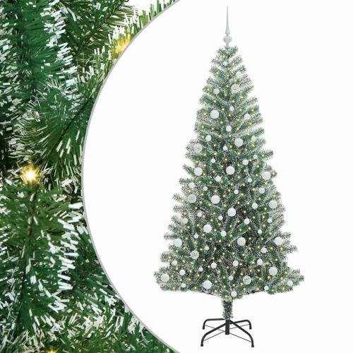 Изкуствена коледна елха със сняг и LED светлина 210 cm