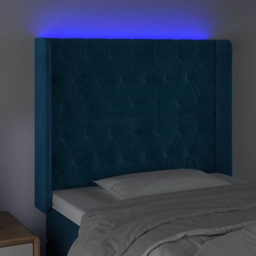 LED горна табла за легло, тъмносиня, 93x16x118/128 см, кадифе