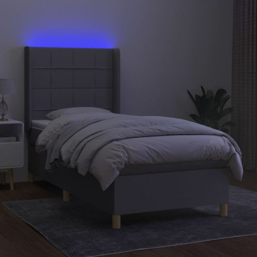 Боксспринг легло с матрак и LED, светлосиво, 80x200 см, плат