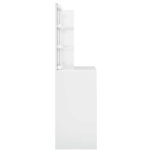 Тоалетка с LED, бял гланц, 74,5x40x141 см