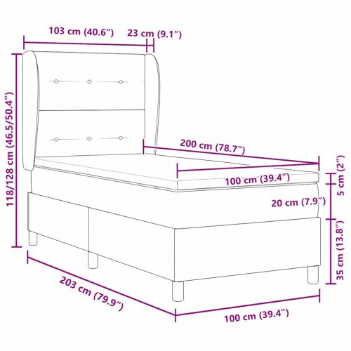 Легло с пружинирана основа Светлосиво 200 x 100 cm Кадифе