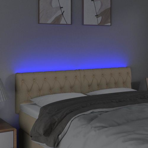 LED горна табла за легло, кремава, 144x7x78/88 см, плат