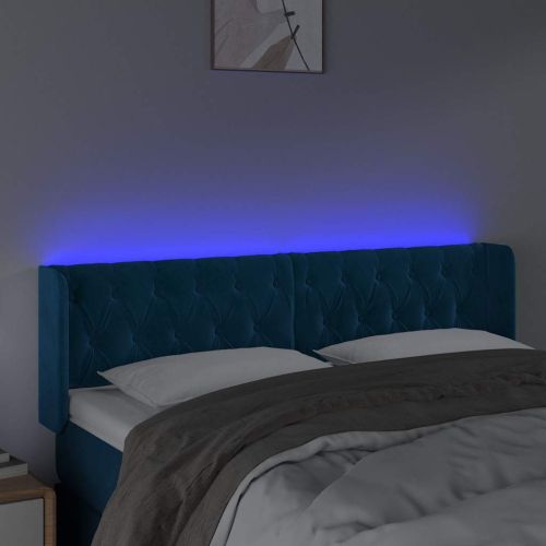 LED горна табла за легло, тъмносиня, 163x16x78/88 см, кадифе