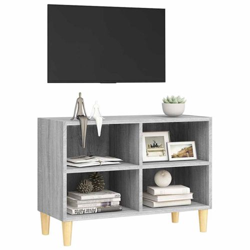 ТВ шкаф с крака от масивно дърво, сив сонома 69,5x30x50 см