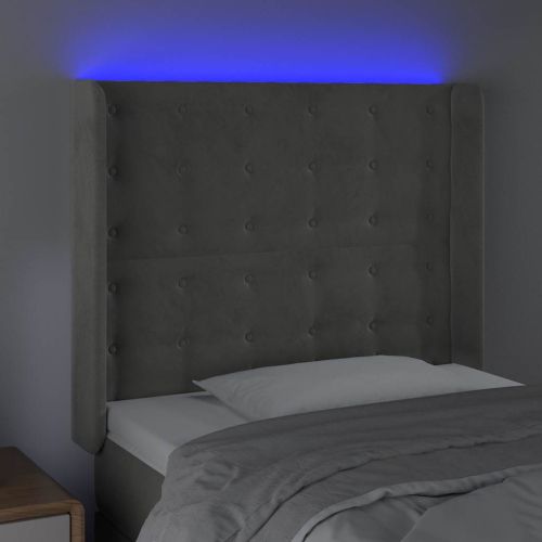 LED горна табла за легло, светлосива, 103x16x118/128 см, кадифе