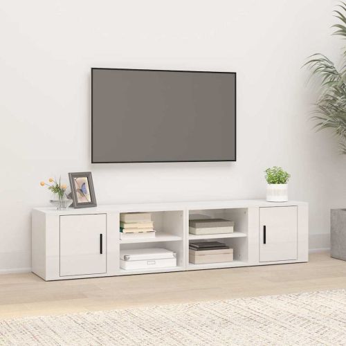ТВ шкафове 2 бр, бял гланц, 80x31,5x36 см инженерно дърво