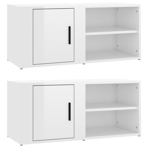 ТВ шкафове 2 бр, бял гланц, 80x31,5x36 см инженерно дърво