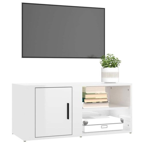 ТВ шкафове 2 бр, бял гланц, 80x31,5x36 см инженерно дърво