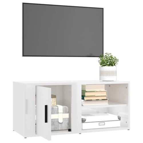 ТВ шкафове 2 бр, бял гланц, 80x31,5x36 см инженерно дърво