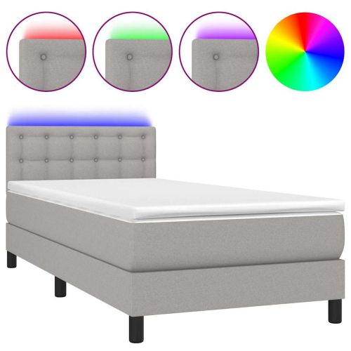 Боксспринг легло с матрак и LED, светлосиво, 90x200 см, плат
