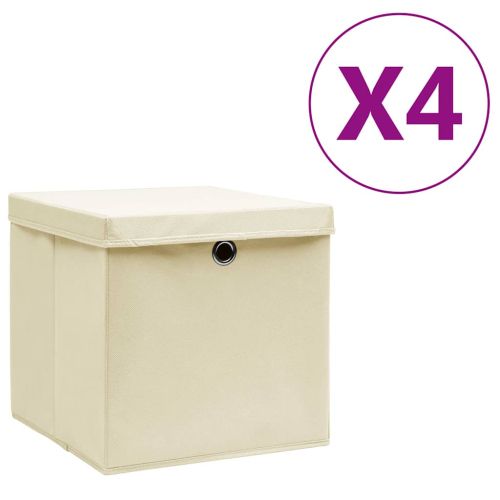 Кутии за съхранение с капаци 4 бр 28x28x28 см кремави