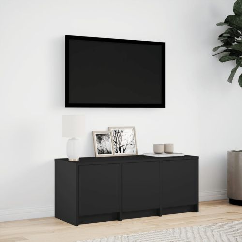 ТВ шкаф с LED, черен, 97x34x40 см, инженерно дърво