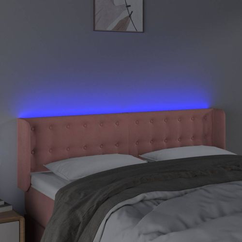 LED горна табла за легло, розова, 147x16x78/88 см, кадифе