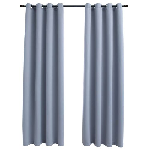 Затъмняващи завеси с метални халки, 2 бр, сиви, 140x245 см