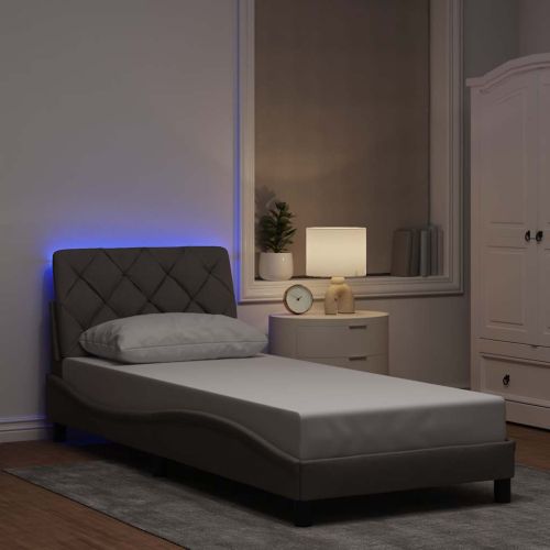 Рамка за легло с LED без матрак, таупе, 80x200 см, плат