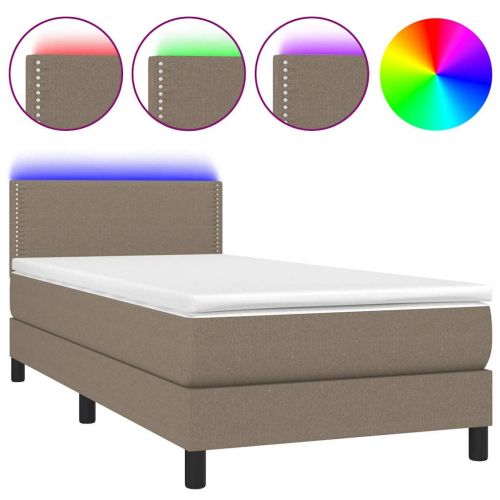 Боксспринг легло с матрак и LED, таупе, 90x190 см, плат
