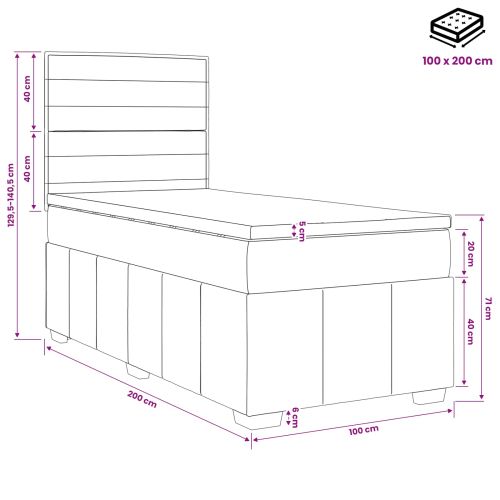 Континентално легло с матрак Светлосиво 100 x 200 cm Текстил