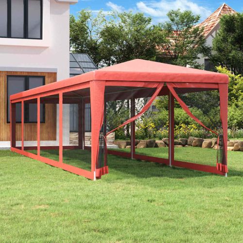 Парти палатка с 10 мрежести странични стени червена 3x12 м HDPE