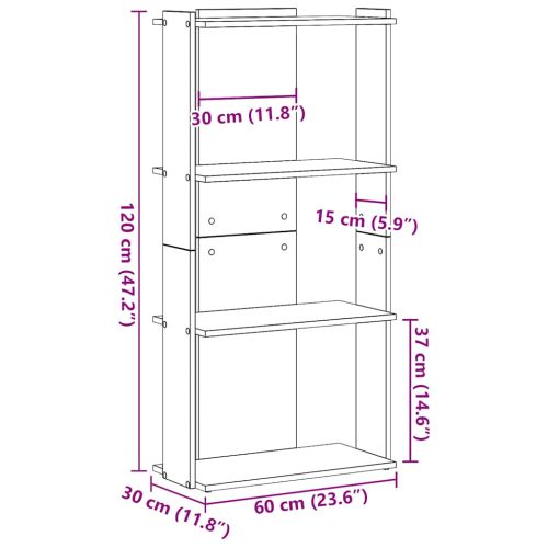 Библиотека 3 рафта бетонно сива 60x30x120 см инженерно дърво