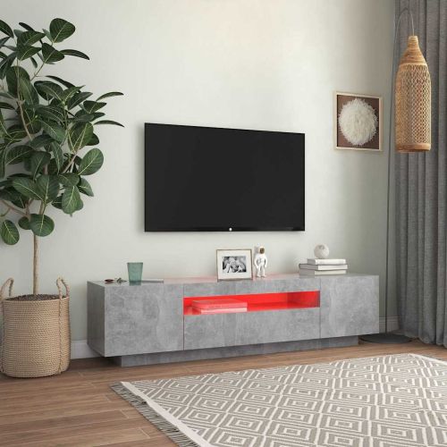 ТВ шкаф с LED осветление, бетонно сив, 160x35x40 см