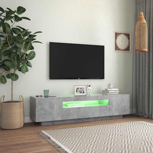 ТВ шкаф с LED осветление, бетонно сив, 160x35x40 см