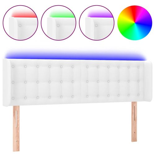 LED горна табла за легло, бяла, 147x16x78/88см, изкуствена кожа