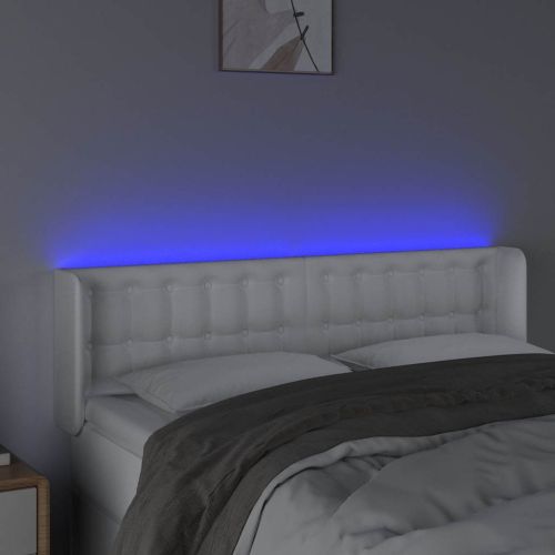 LED горна табла за легло, бяла, 147x16x78/88см, изкуствена кожа