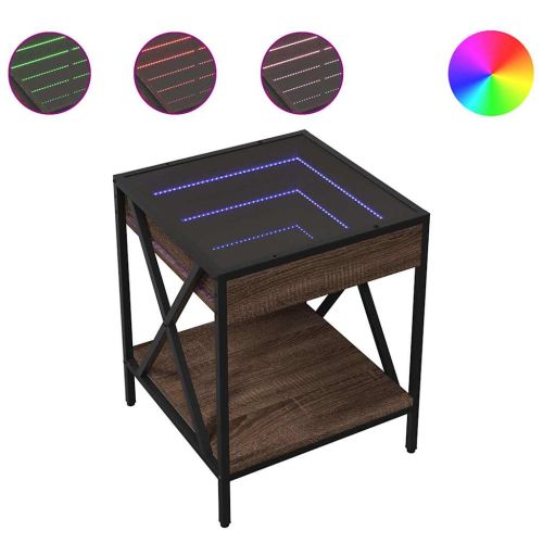 Маса за кафе с Infinity LED, кафяв дъб, 40x40x49 см