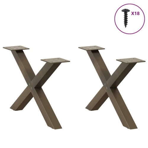 Крака за масичка за кафе, X-образни, 2 бр., естествена стомана, 60 x (30-31) см, стомана