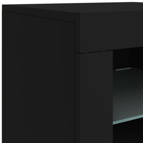 Странични шкафчета с LED, 2 бр, черно, инженерна дървесина
