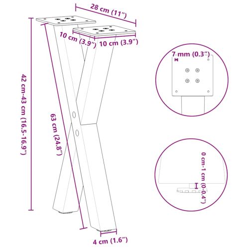 Крака за масичка за кафе, X-образни, 2 бр., антрацит, 28 x (42-43) см, стомана
