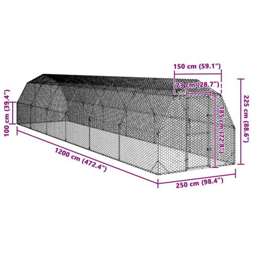 Пилешки бяг 2,5x12x2,25 m Поцинкована стомана