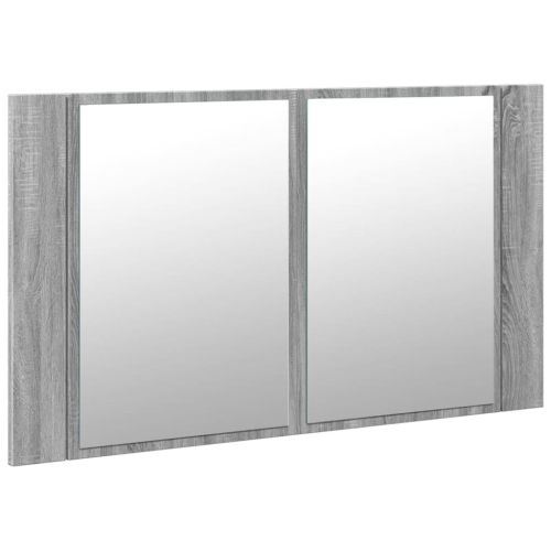 Шкаф с LED огледало за баня, сив сонома, 80x12x45 см, акрил