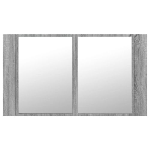 Шкаф с LED огледало за баня, сив сонома, 80x12x45 см, акрил
