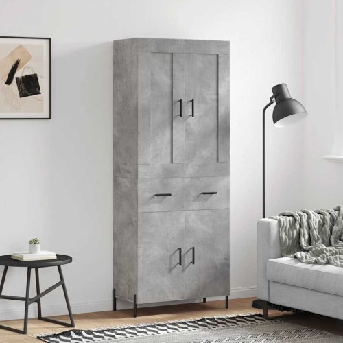 Висок шкаф, бетонно сив, 69,5x34x180 см, инженерно дърво