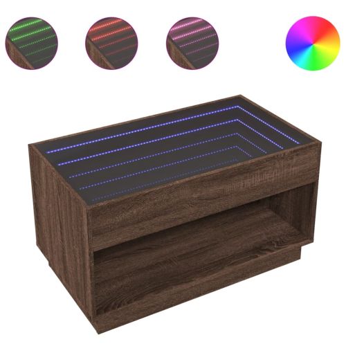 Маса за кафе с Infinity LED, кафяв дъб, 90x50x50 см