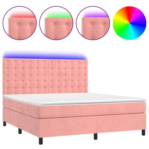 Боксспринг легло с матрак и LED, розово, 160x200 см, кадифе