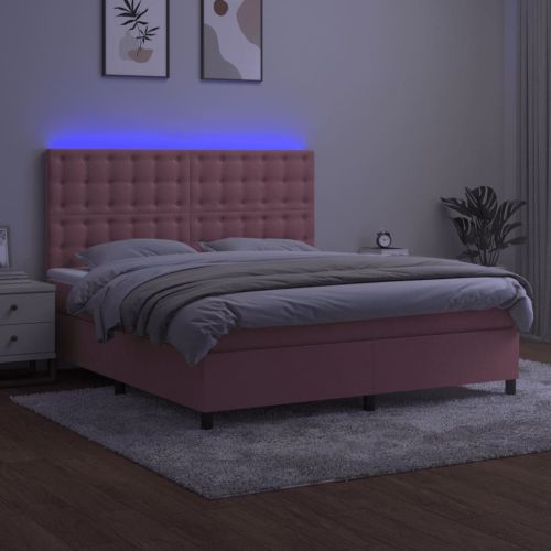 Боксспринг легло с матрак и LED, розово, 160x200 см, кадифе