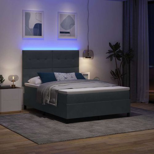 LED кутия за пружини с легло Тъмен сив 140 x 190 cm Кадифе