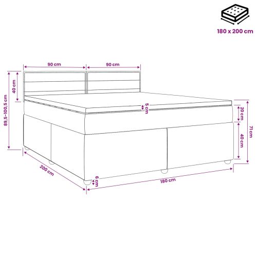 Континентално легло с матрак Черно 180 x 200 cm Текстил