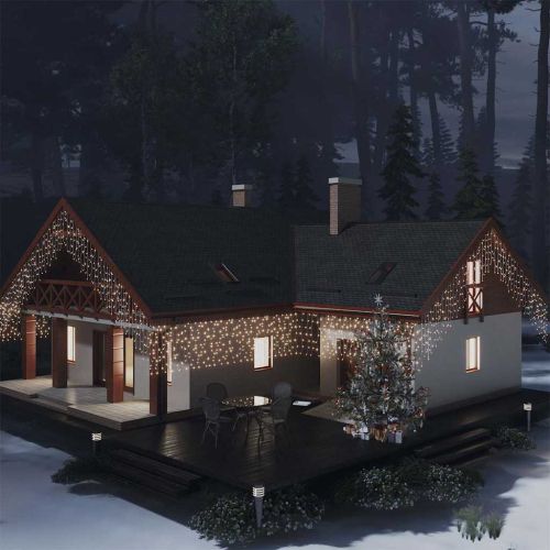 LED завеса ледени висулки 10 м 400 LED топло бяло 8 режима