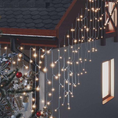 LED завеса ледени висулки 10 м 400 LED топло бяло 8 режима