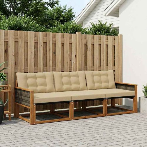 Комплект дивани за открито 3 бр. Натурален и Бежов