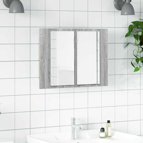 LED огледален шкаф, сив сонома, 60x12x45 см, инженерно дърво