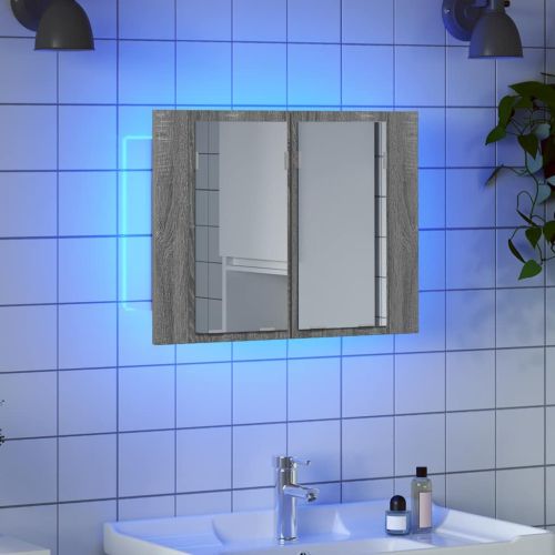 LED огледален шкаф, сив сонома, 60x12x45 см, инженерно дърво