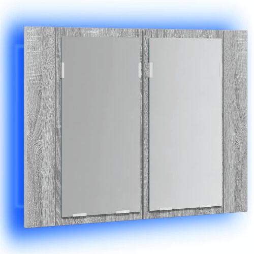 LED огледален шкаф, сив сонома, 60x12x45 см, инженерно дърво